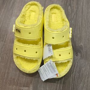 CROCS Yellow Fuzzy Lined Mules